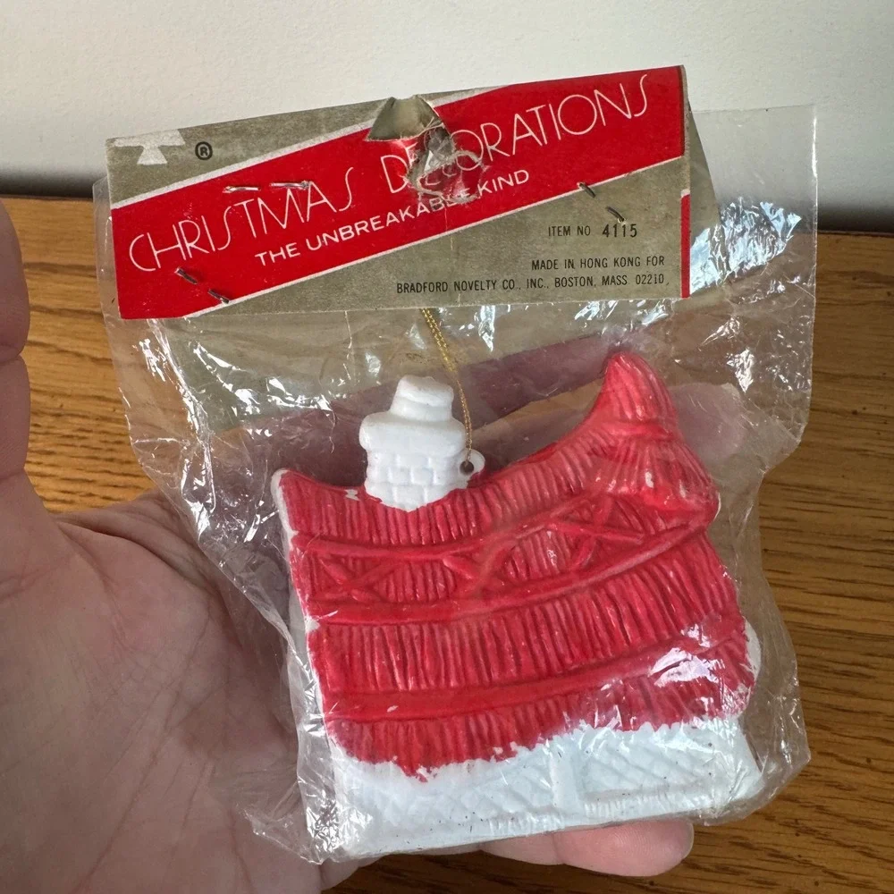 Vintage Bradford Novelty Christmas Decorations Snowman House Santa Ornament Set‎